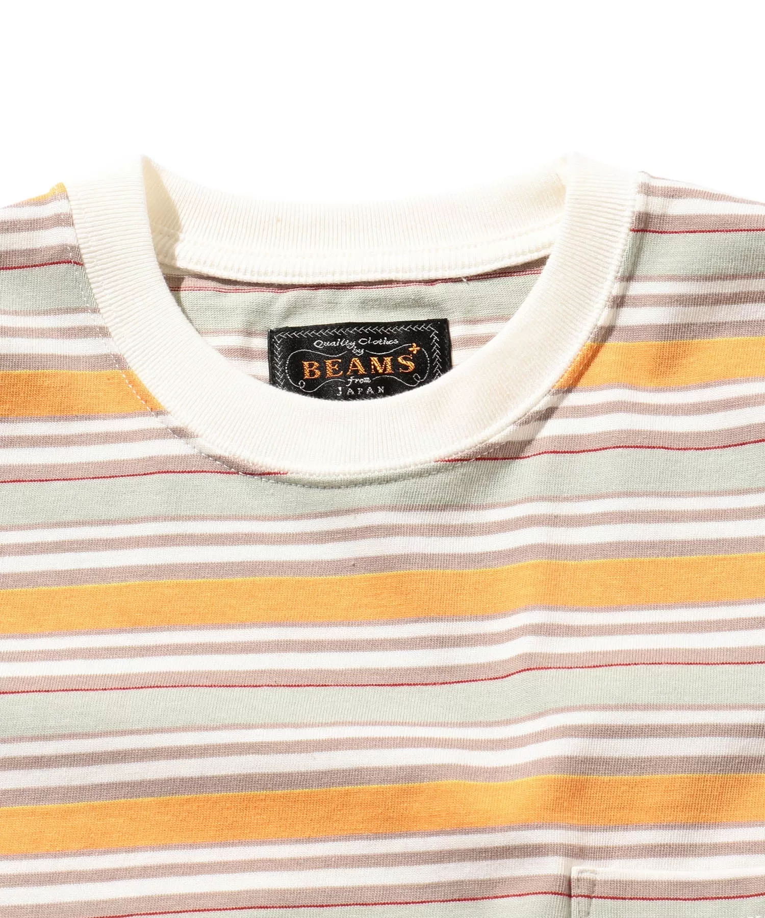 BEAMS PLUS Pocket Tee Multi Stripe Off White