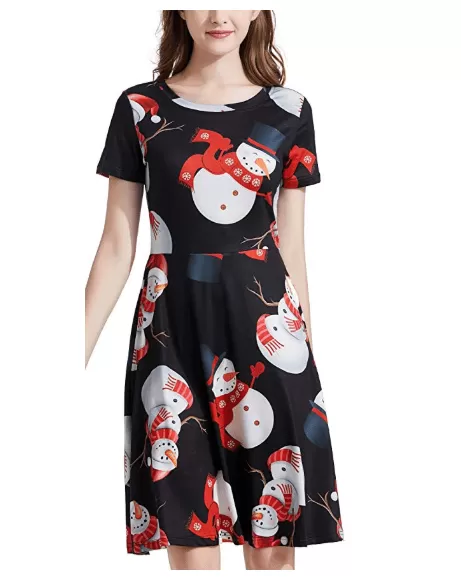 Beautiful Christmas Round Neck Casual Vintage Swing Dress