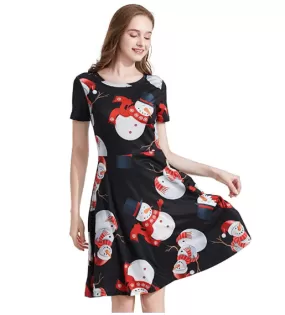 Beautiful Christmas Round Neck Casual Vintage Swing Dress