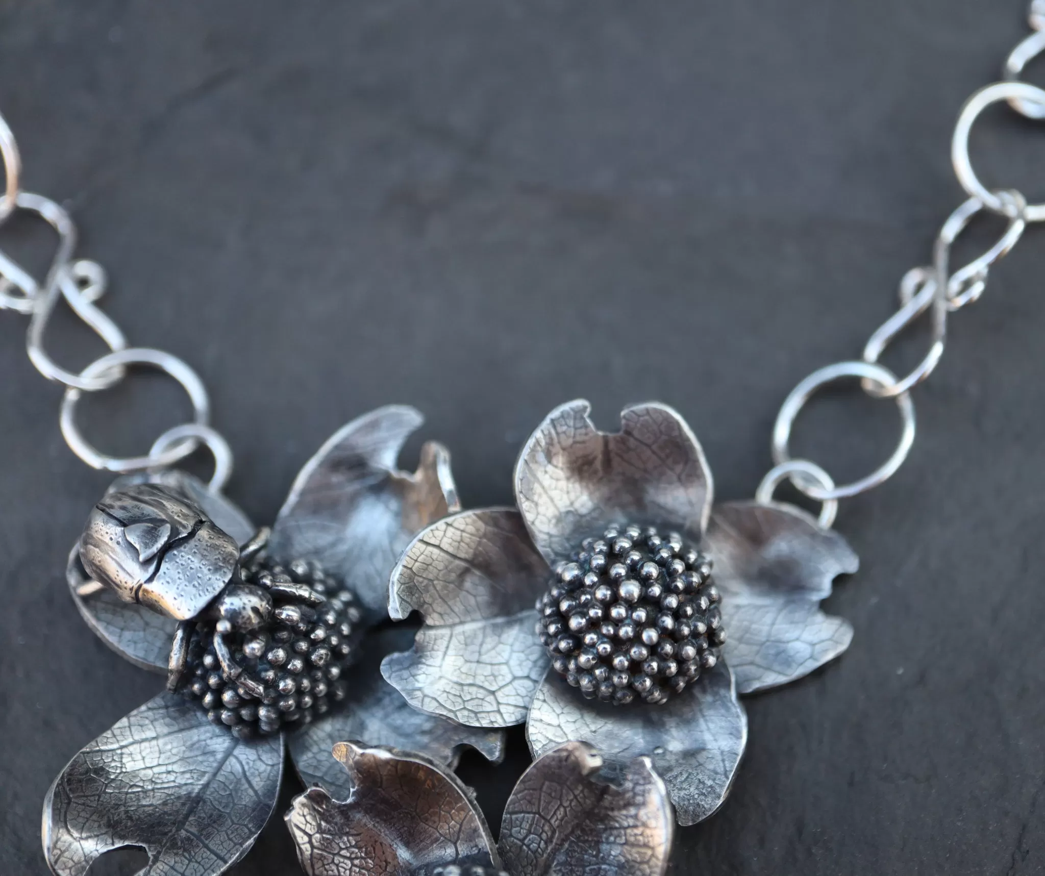 Beetle and Dogwood Cluster Necklace