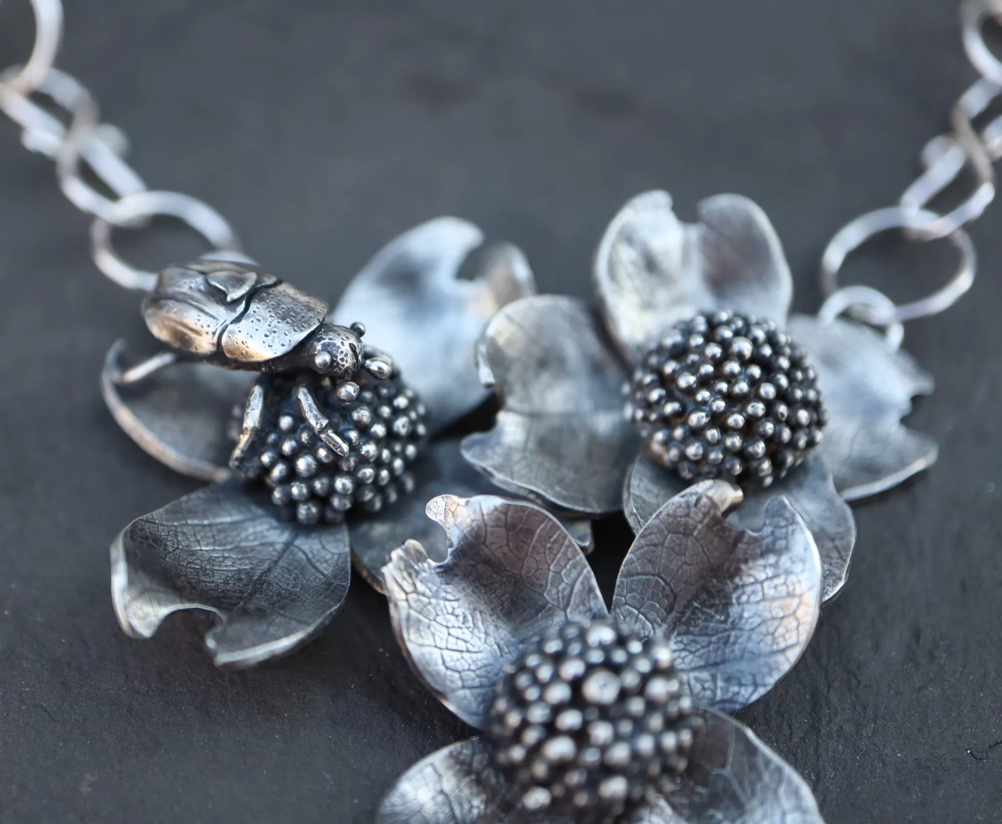 Beetle and Dogwood Cluster Necklace