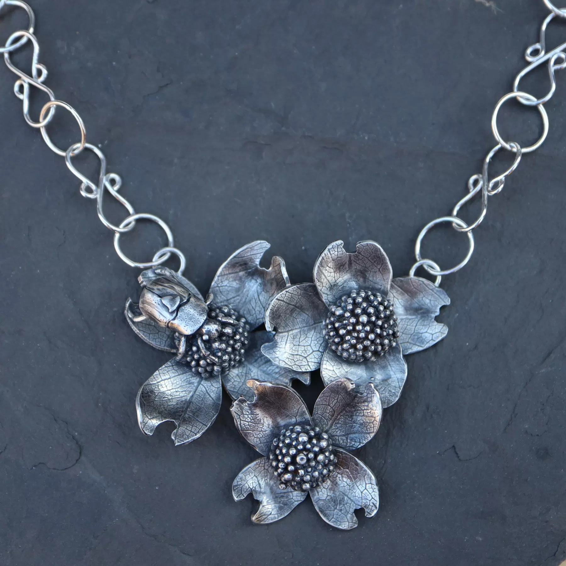 Beetle and Dogwood Cluster Necklace