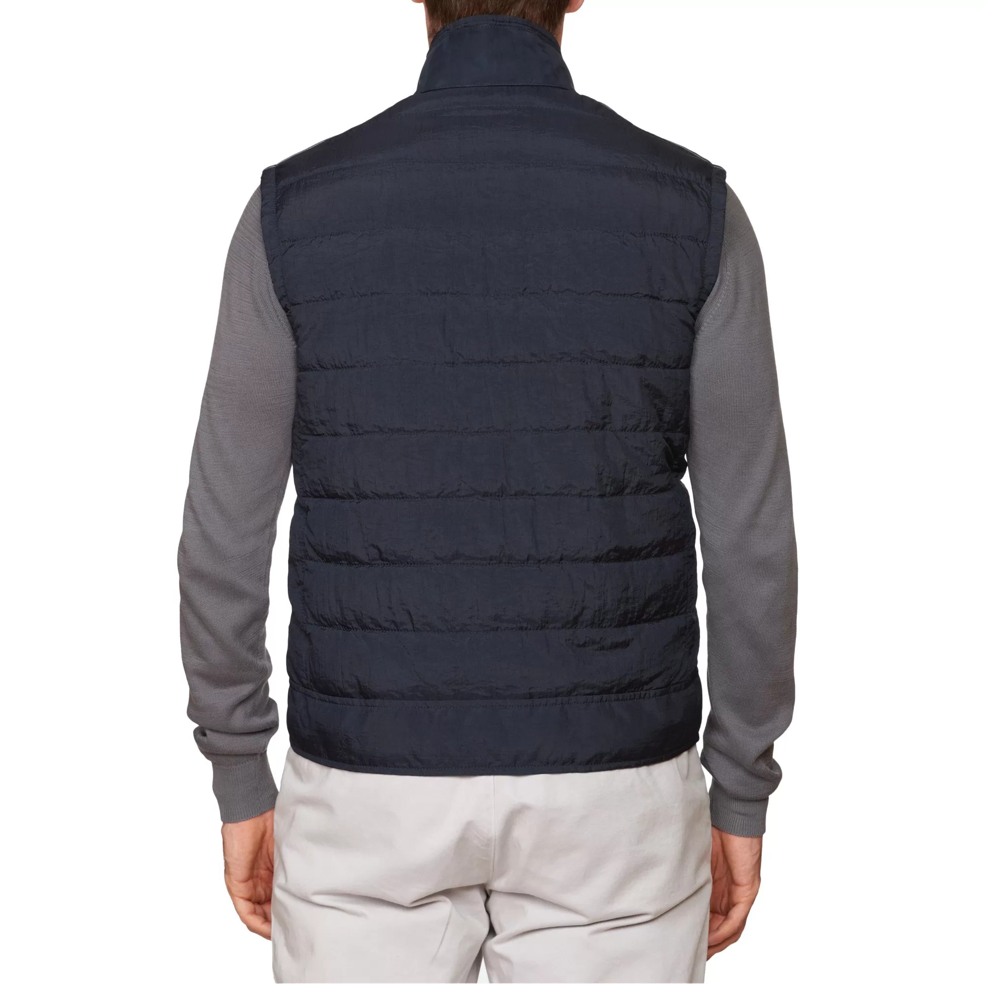 BERLUTI Paris Dark Blue Polyamide Puffer Vest with Calfskin Leather Trim R50 NEW M