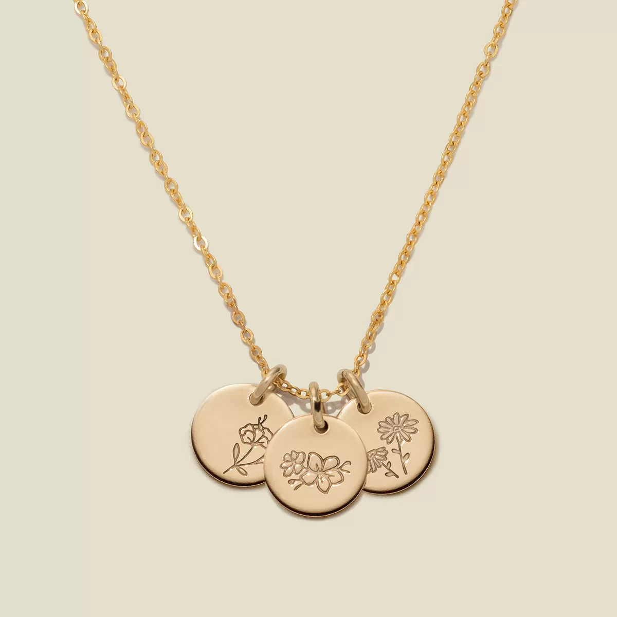 Birth Flower Stacker Necklace | 3/8 Disc