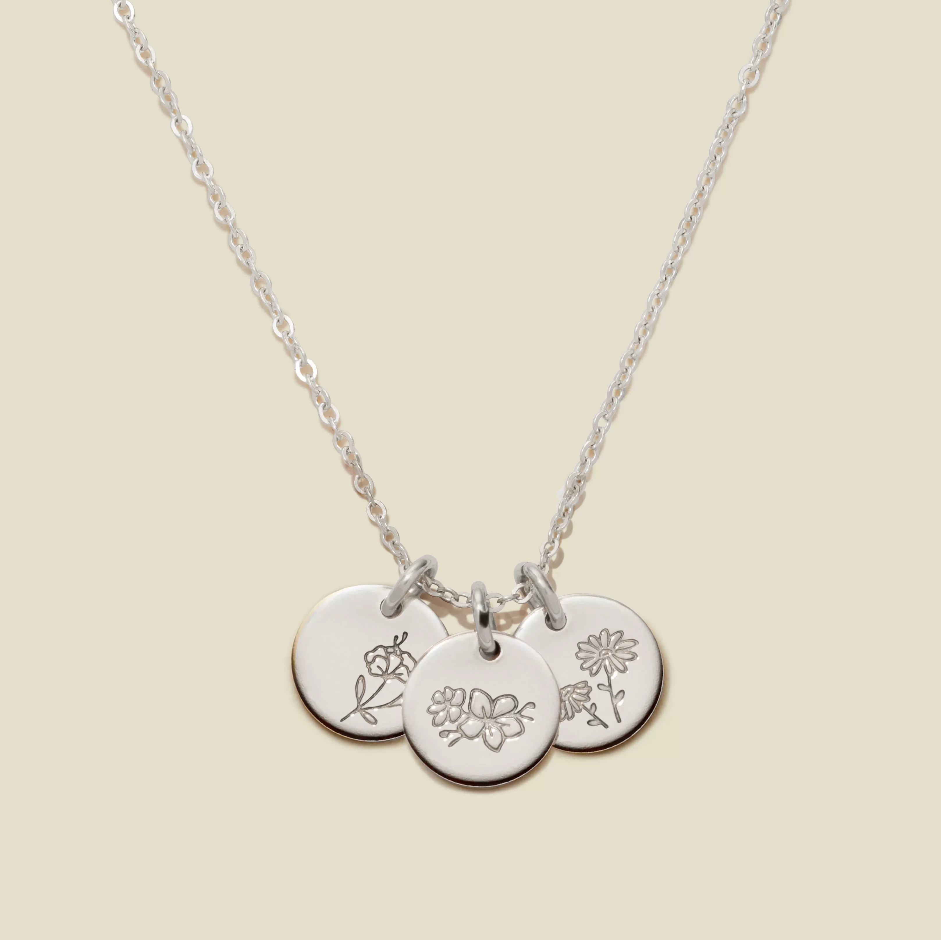 Birth Flower Stacker Necklace | 3/8 Disc