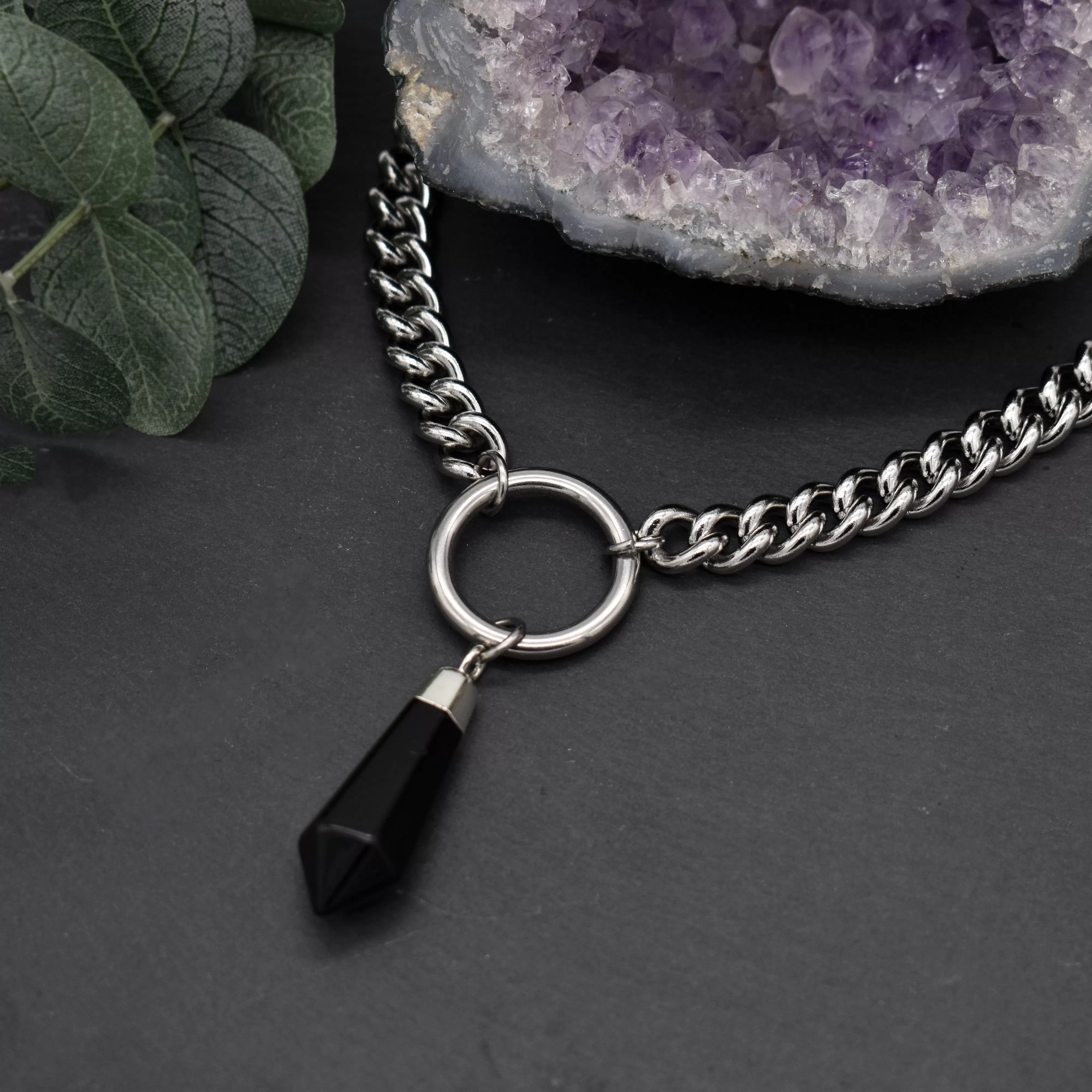 Black Agate Crystal Chain Choker