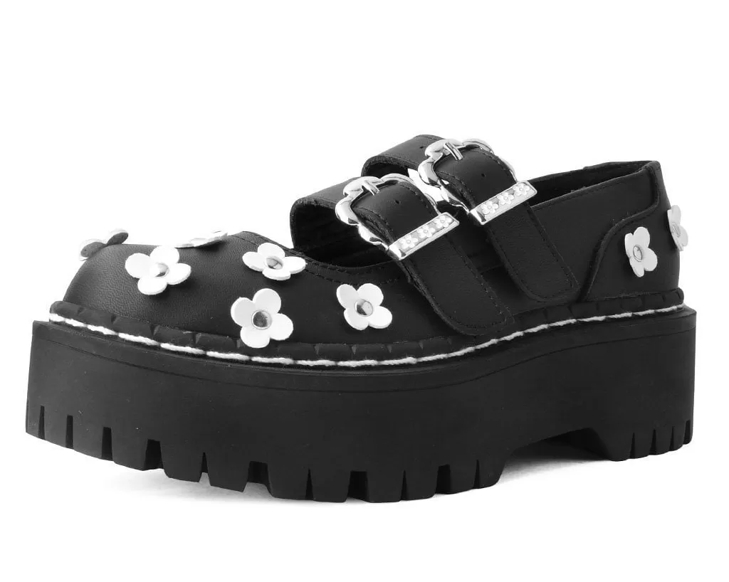 Black & White TUKskin Flower Double Decker Mary Jane