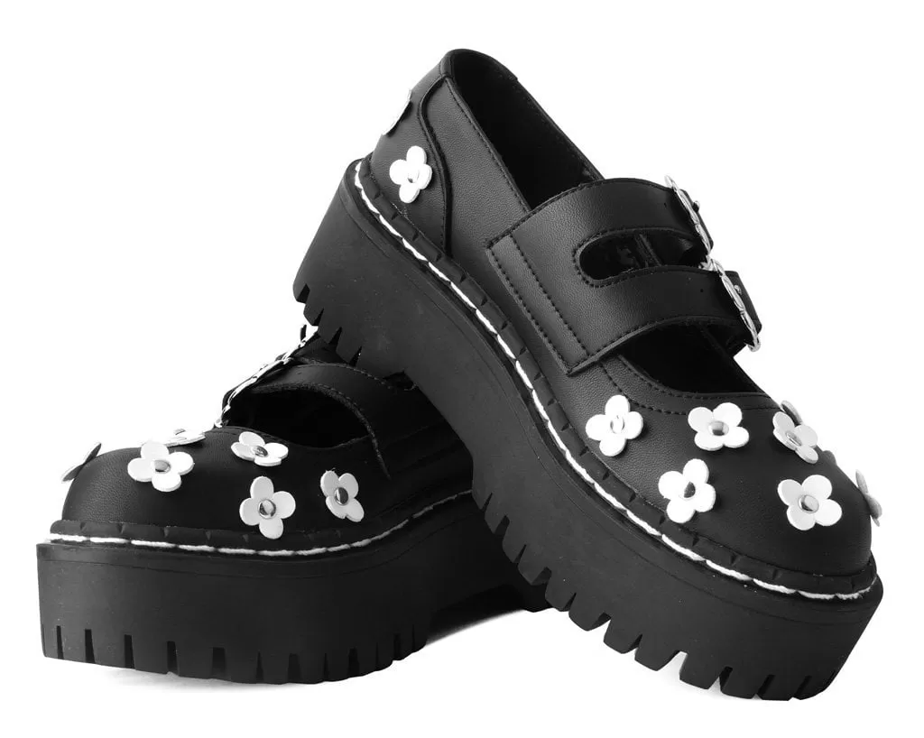 Black & White TUKskin Flower Double Decker Mary Jane