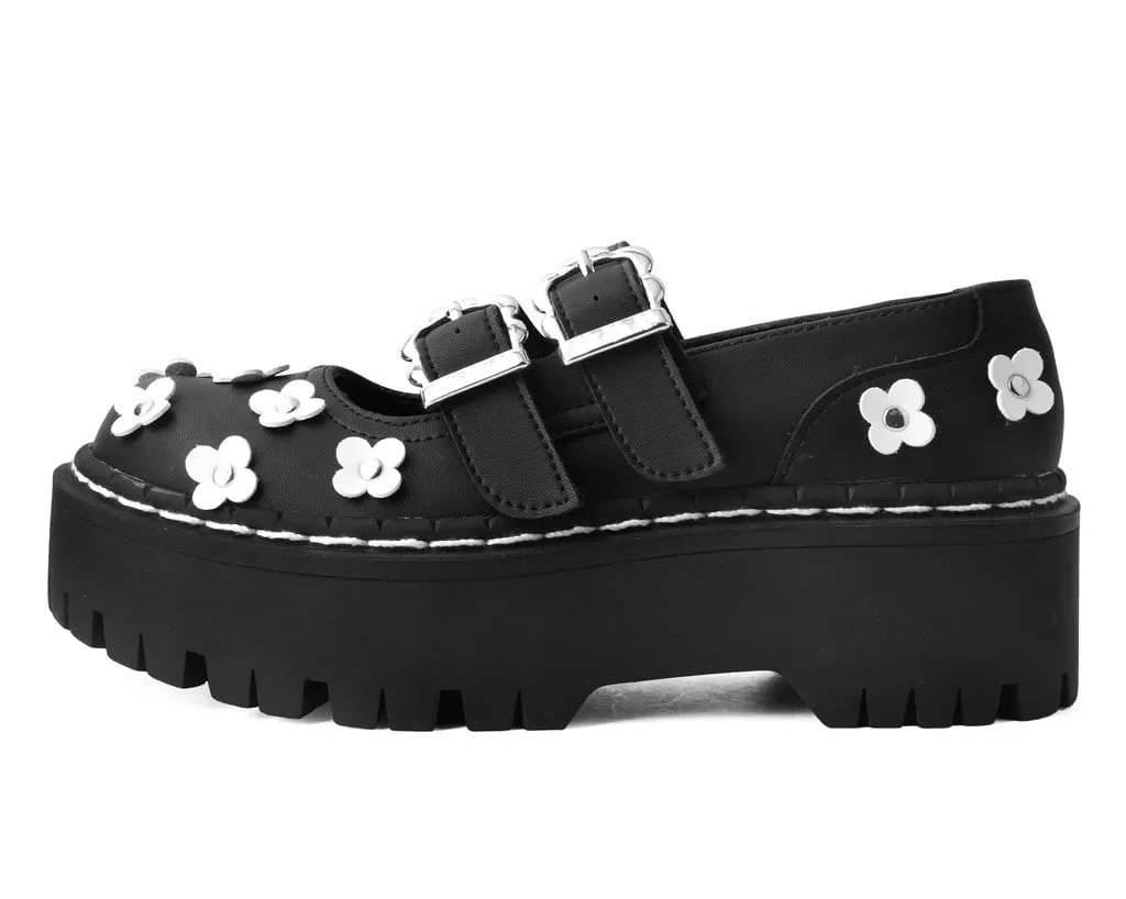 Black & White TUKskin Flower Double Decker Mary Jane