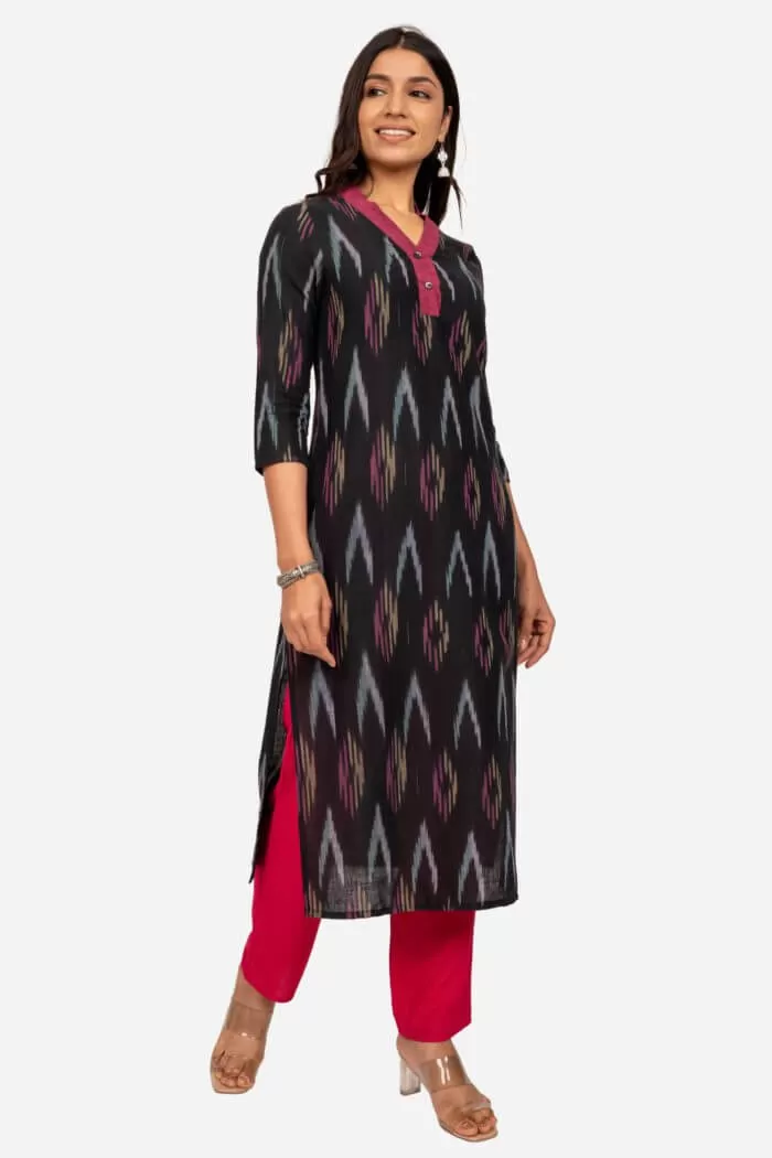 Black Ikat Straight Fit Kurta