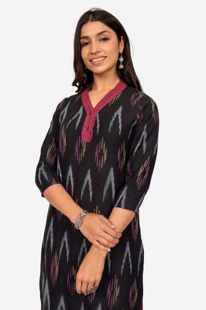 Black Ikat Straight Fit Kurta