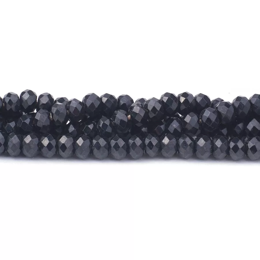 Black Spinel Natural 4X6mm Rondelle Faceted - Large Hole Beads