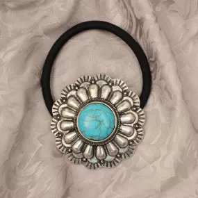 Blazin Roxx Hair Tie Tound Flower Concho Turquoise Stone