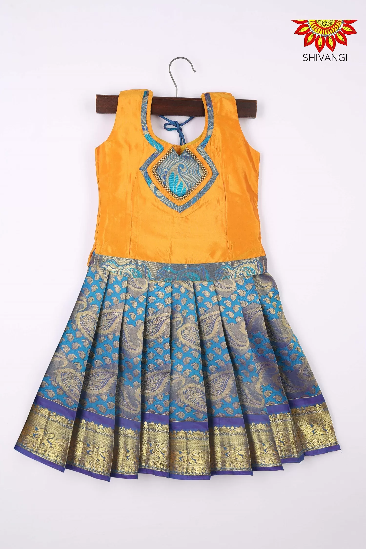 Blue Art Silk Pattu Pavadai Girls