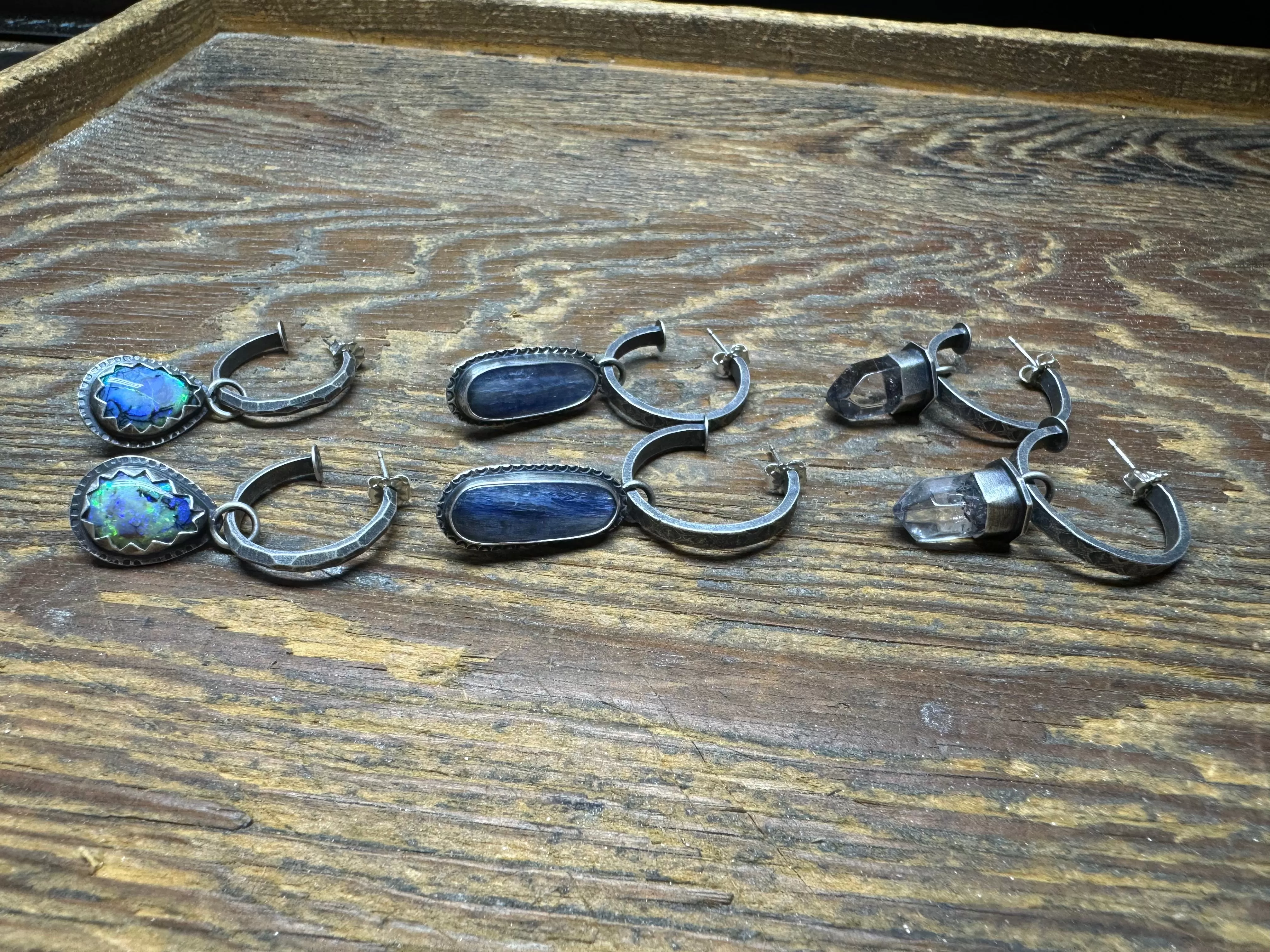 Blue Kyanite Charm Hoop Earrings