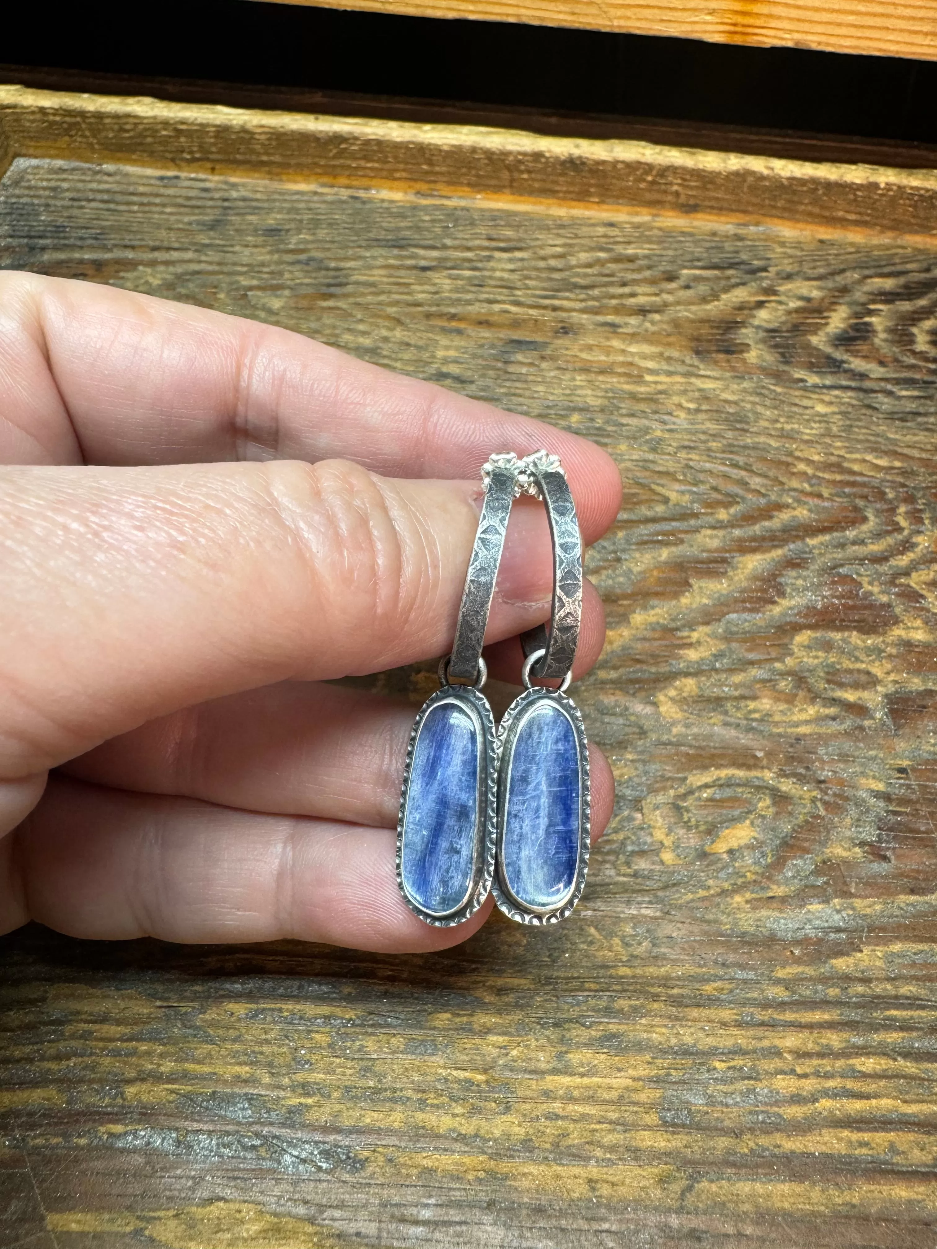 Blue Kyanite Charm Hoop Earrings