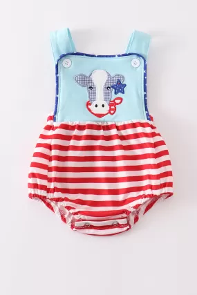 Blue patriotic cow applique boy bubble