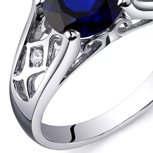 Blue Sapphire Round Cut Sterling Silver Ring Size 6