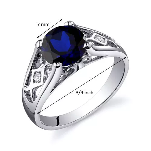 Blue Sapphire Round Cut Sterling Silver Ring Size 6