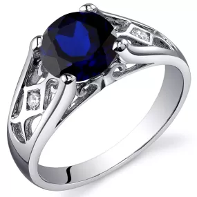 Blue Sapphire Round Cut Sterling Silver Ring Size 6