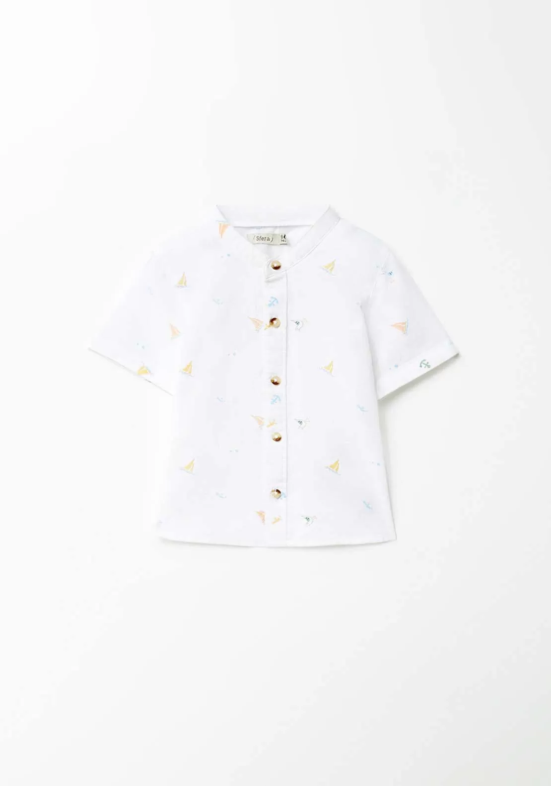 Boat Print Grandfather Shirt - Cream