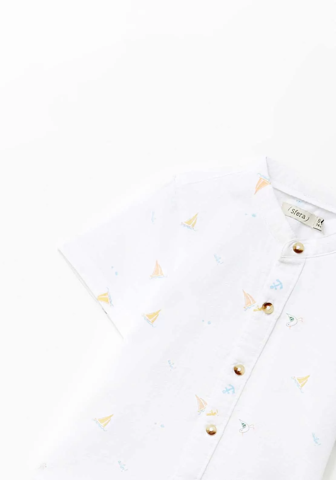 Boat Print Grandfather Shirt - Cream