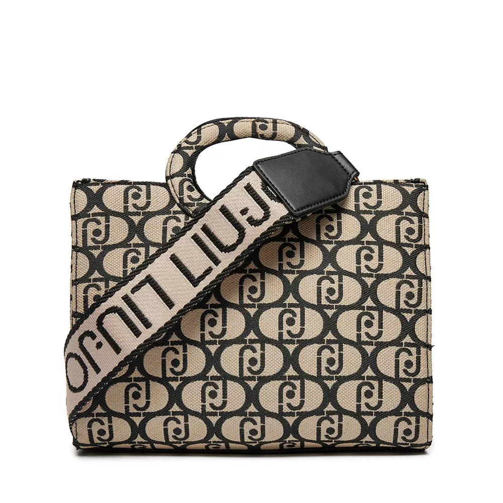 Borsa Donna a Mano LIU JO in Tessuto Jacquard Monogram Nero