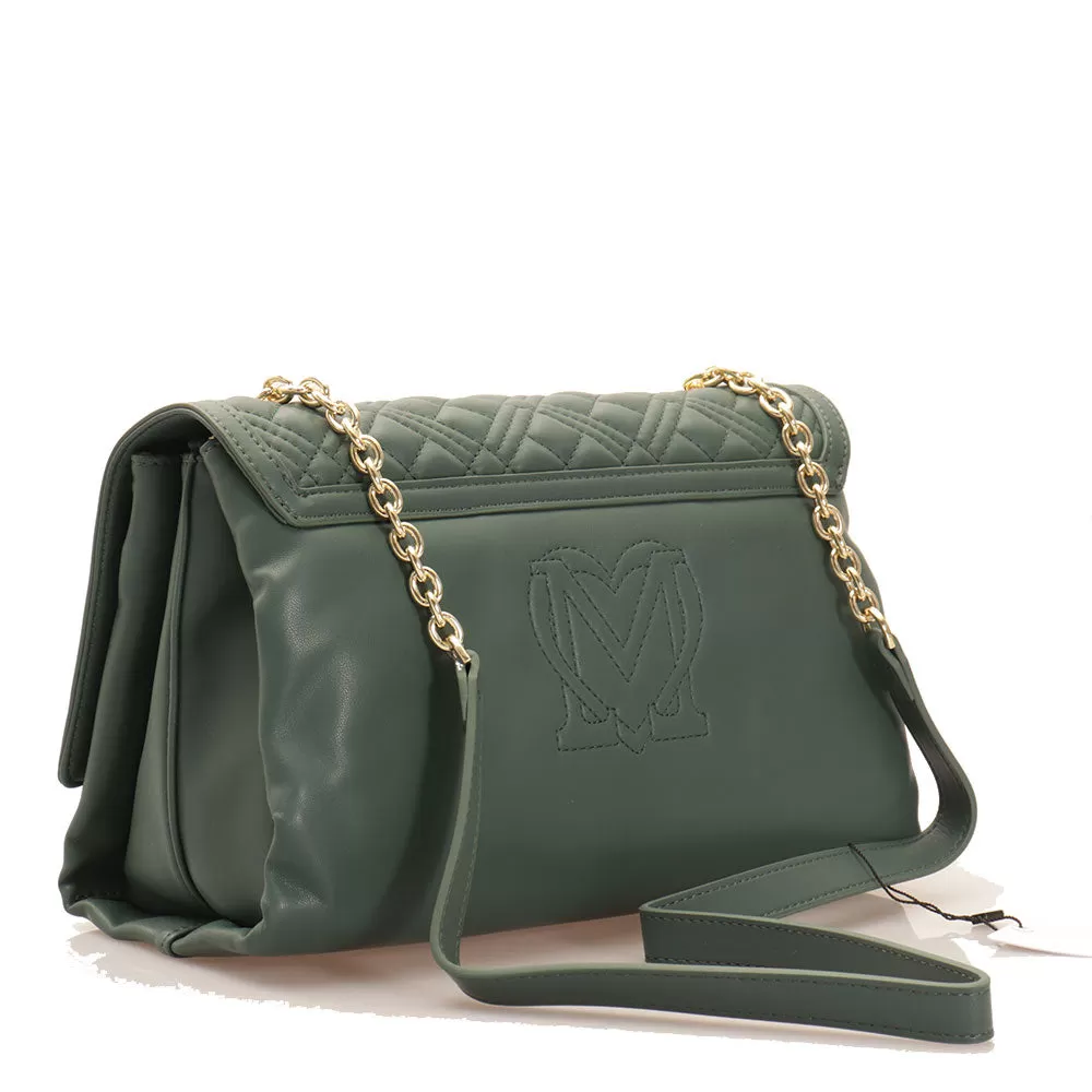 Borsa Donna a Spalla LOVE MOSCHINO con Fiocco linea Shiny Quilted Verde Bottiglia