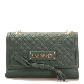 Borsa Donna a Spalla LOVE MOSCHINO con Fiocco linea Shiny Quilted Verde Bottiglia