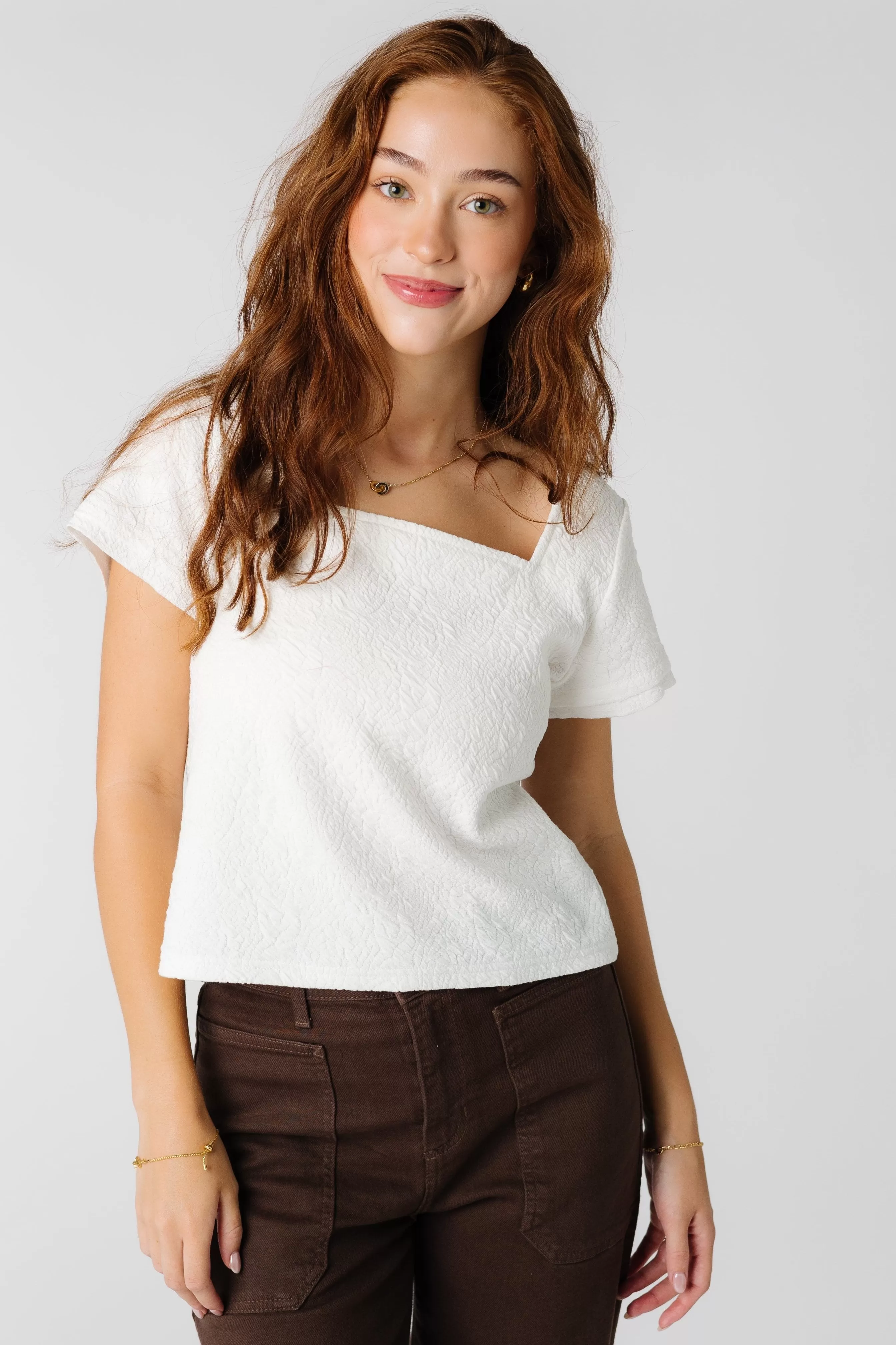 Brass & Roe Textured Square Neck Top