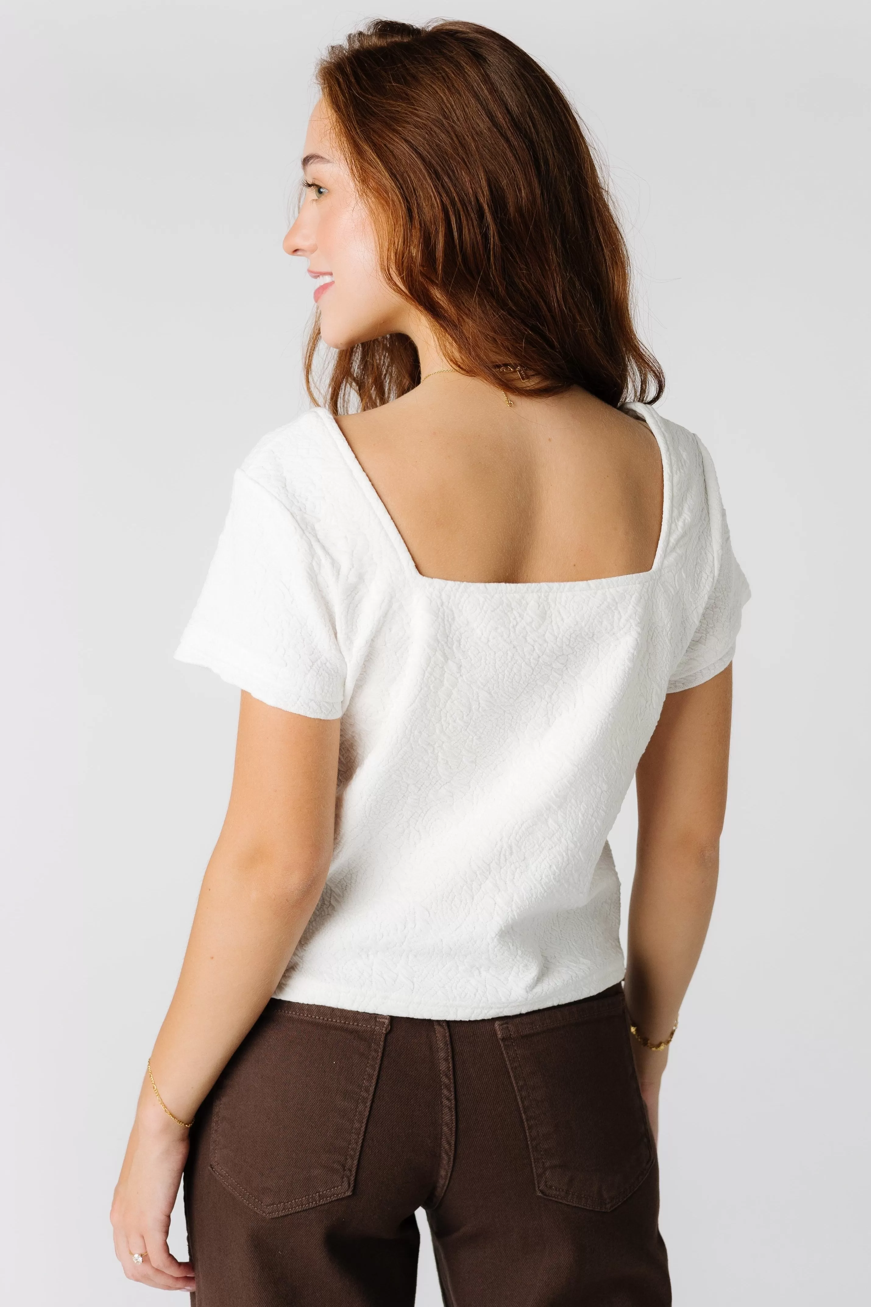 Brass & Roe Textured Square Neck Top