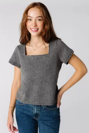 Brass & Roe Textured Square Neck Top