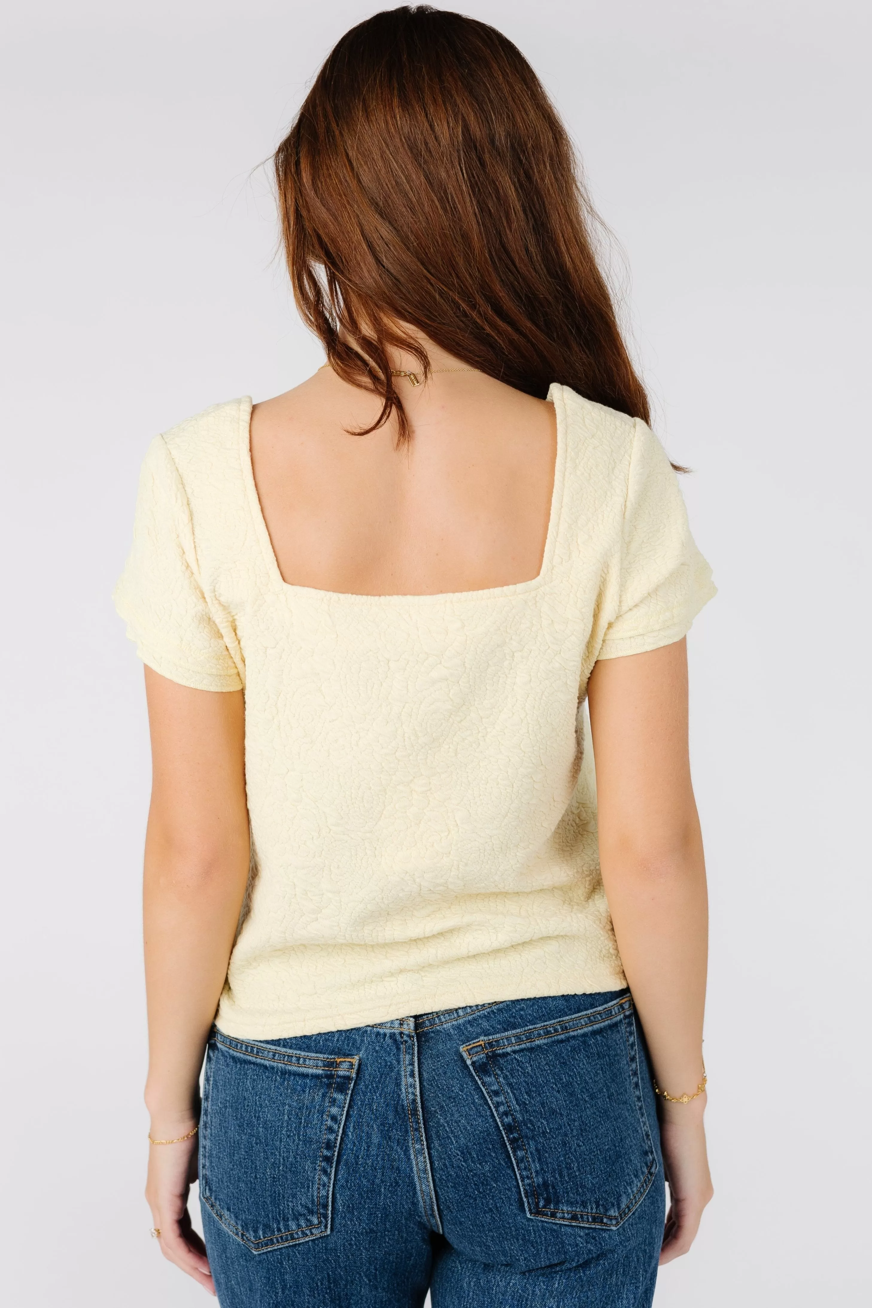 Brass & Roe Textured Square Neck Top