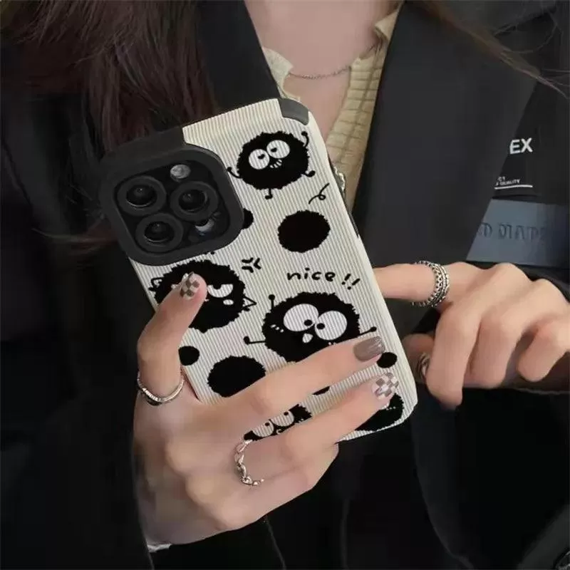 Cartoon Black Briquettes Funny Cute Phone Case for iPhone 6, 7, 8, X, XS, XS Max, XR, 11, 12, 13, 14, Pro Max, and Mini