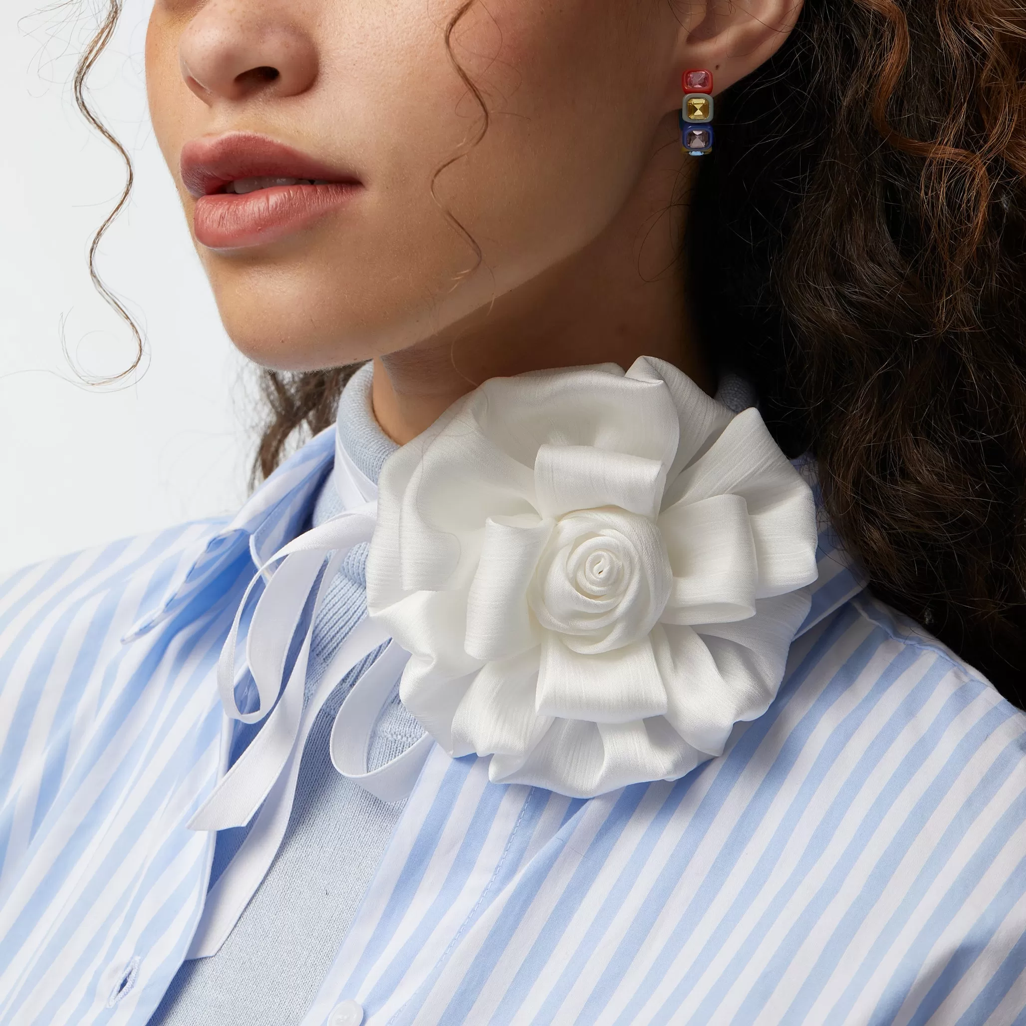 CHALK SILK GARDENIA RIBBON CHOKER