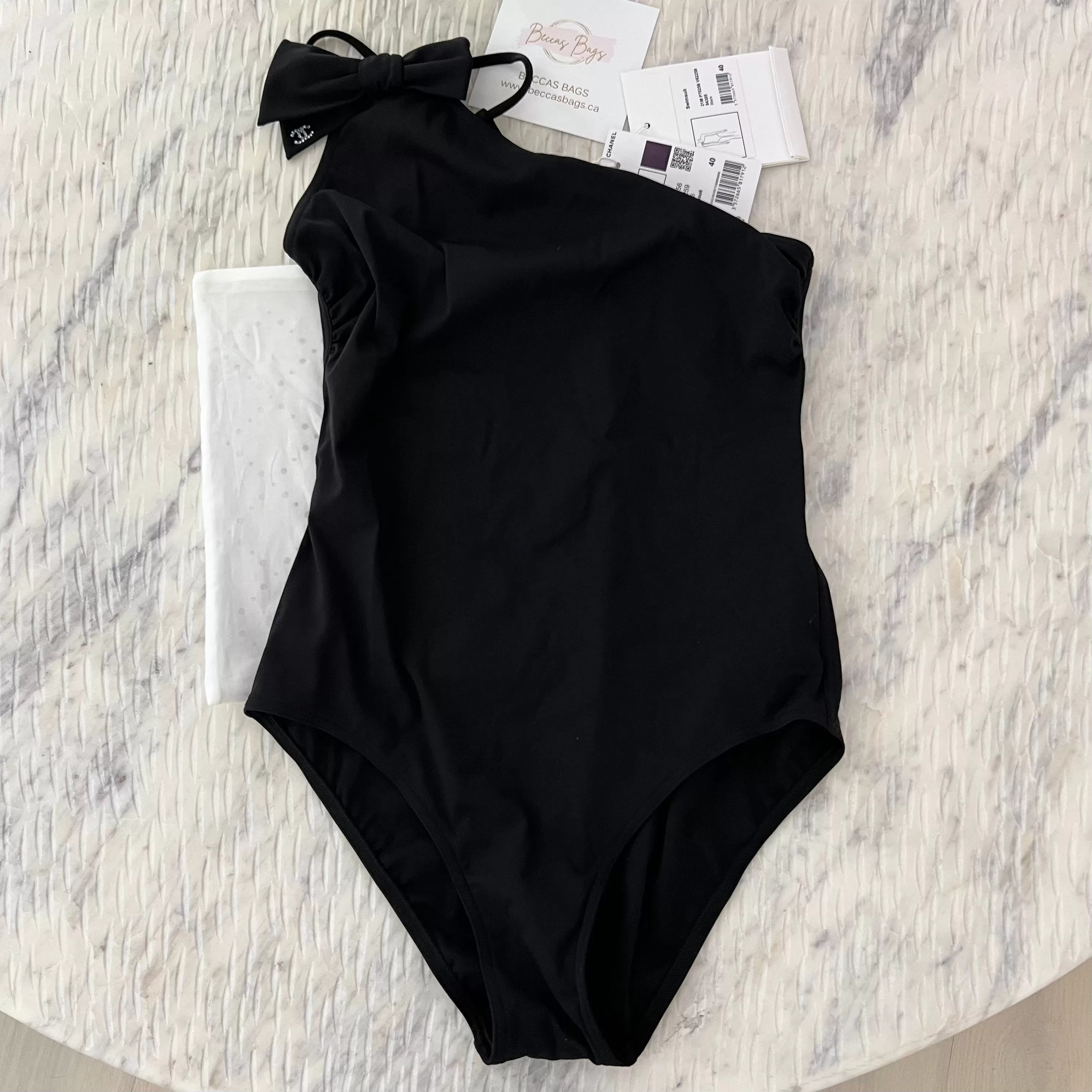 Chanel Crystal CC Bow One Shoulder Swimsuit