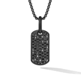 Chevron Tag in Black Titanium with Sterling Silver with Black Diamonds, 21mm