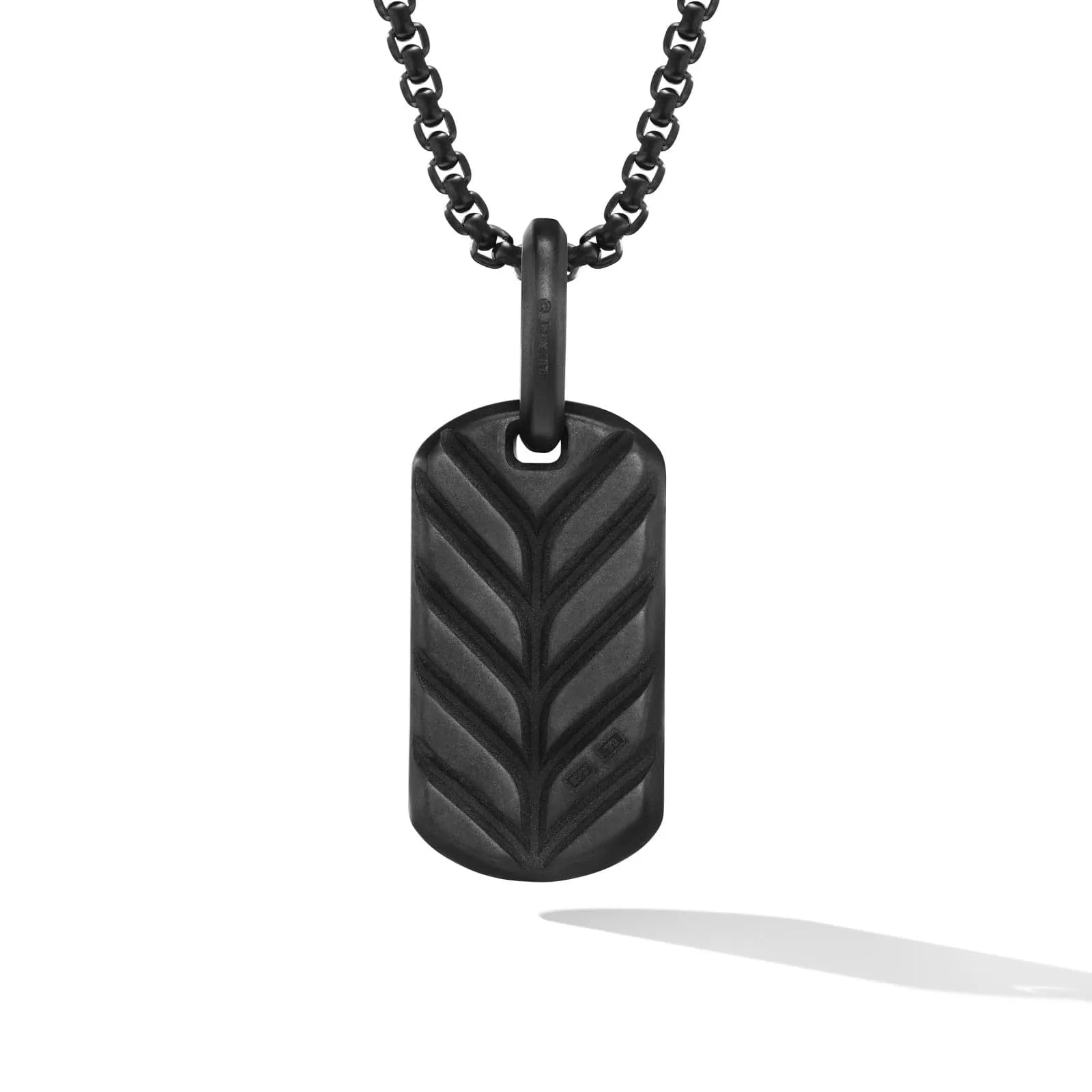 Chevron Tag in Black Titanium with Sterling Silver with Black Diamonds, 21mm