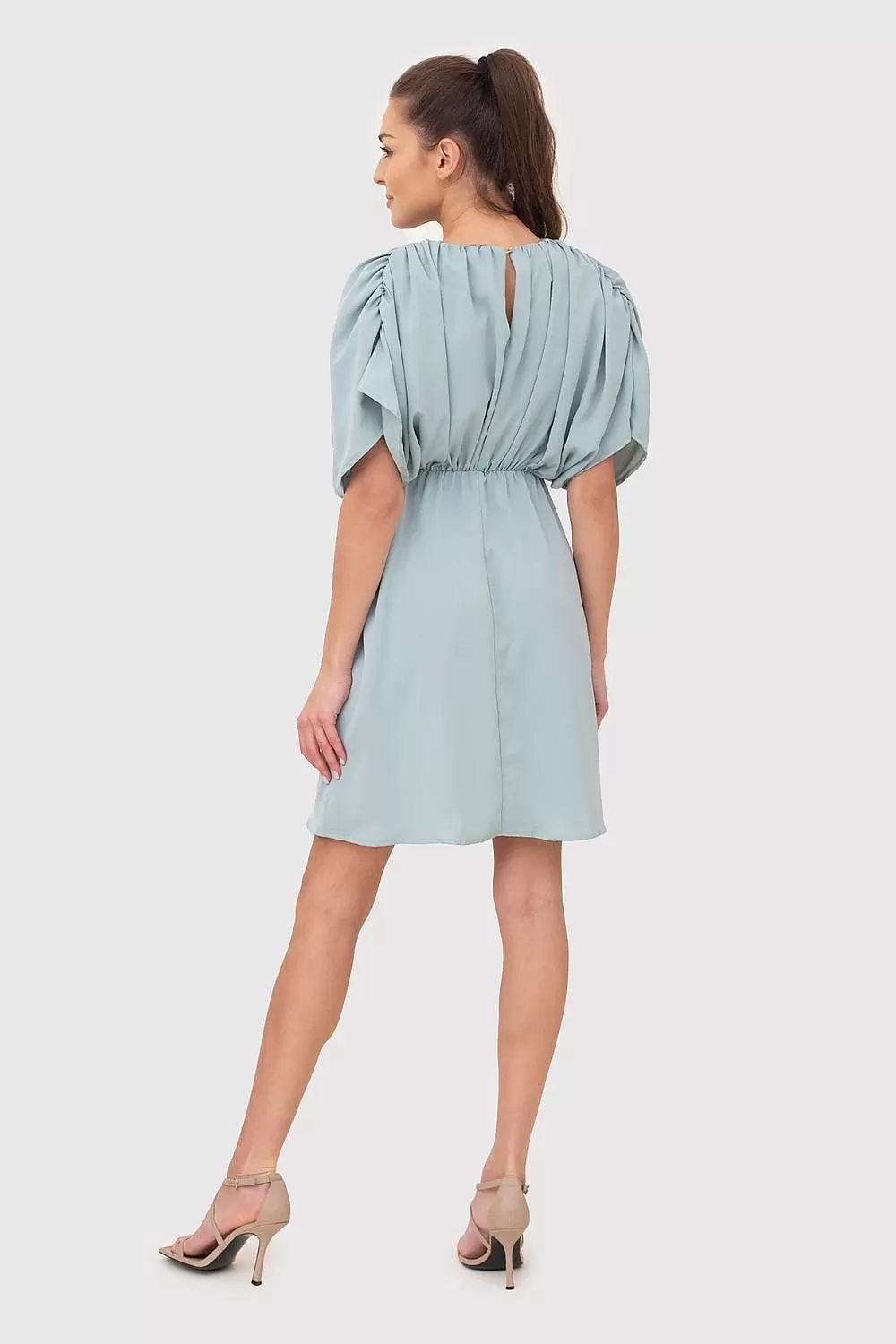 Chic Mint Mini Dress With Elegant Drapes And Flattering Fit