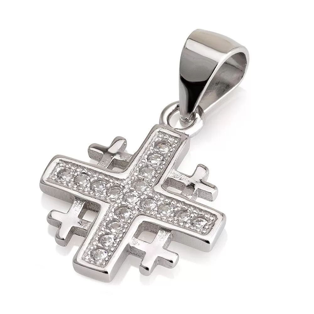 Christian Jerusalem Cross Pendant Crystal Swarovski Gemstone Sterling Silver 925