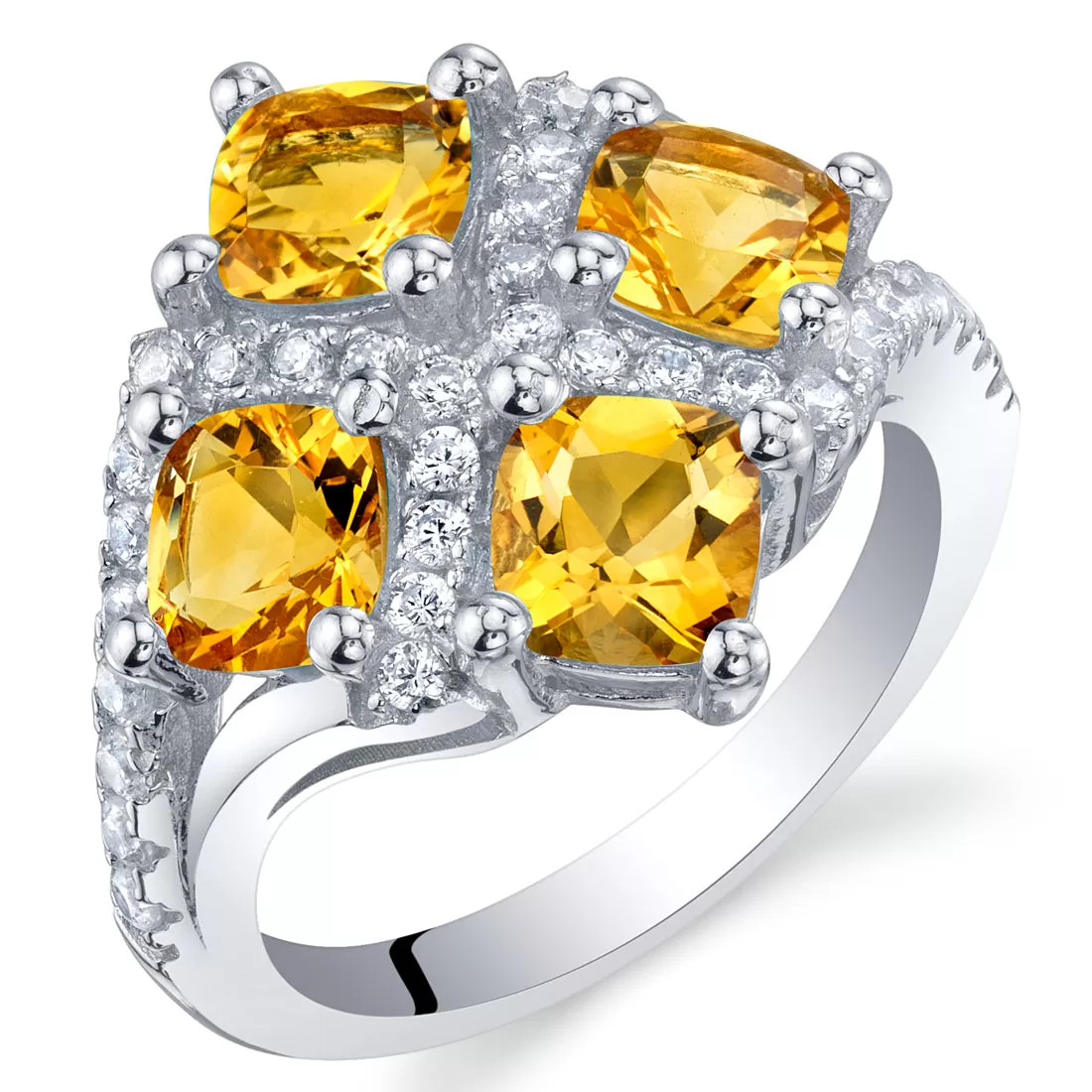 Citrine Cushion Cut Sterling Silver Ring Size 7