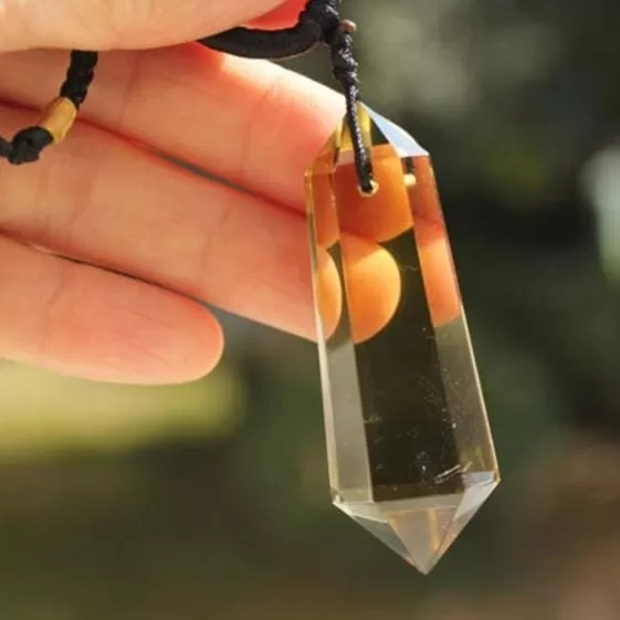 Citrine Quartz Crystal 6 sided Point Pendant