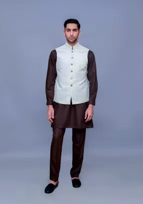 Classic Jamawar Cream Traditional Waistcoat