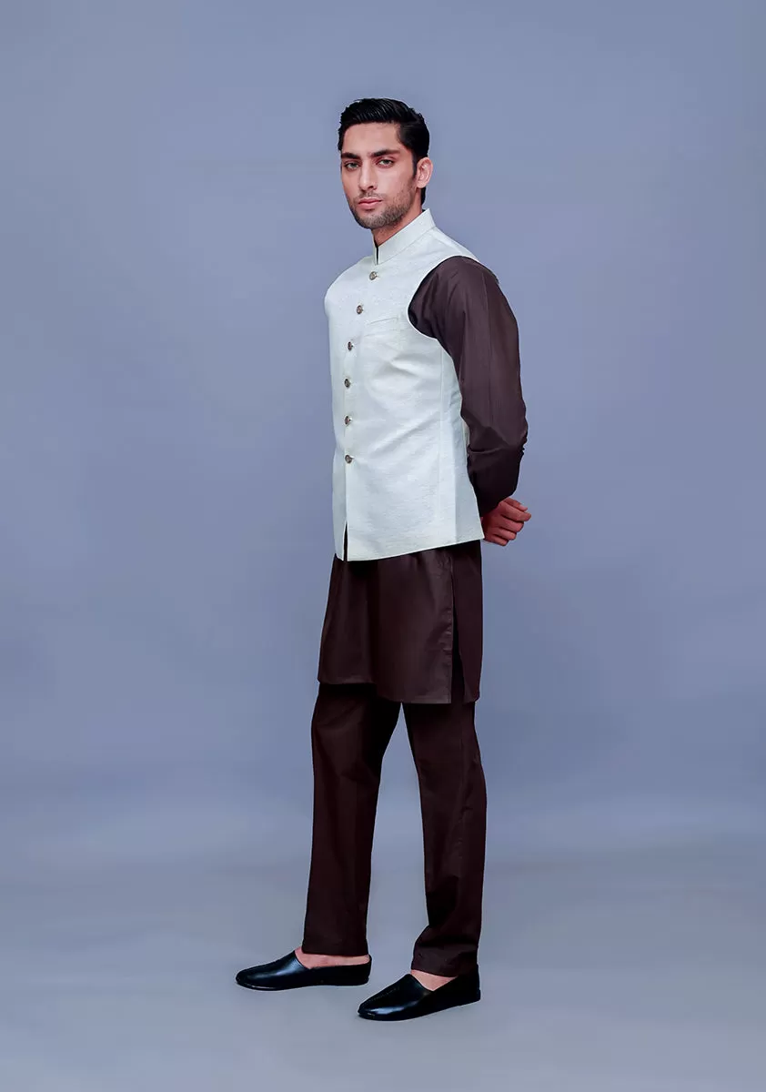 Classic Jamawar Cream Traditional Waistcoat