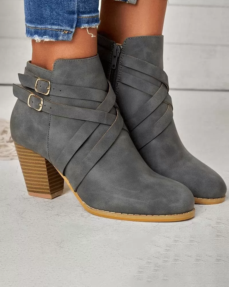 Cross-strap Zipper Boots