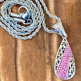 Crystal Teardrop - Pink - Mini Pendant - Rope Necklace - AJ03M