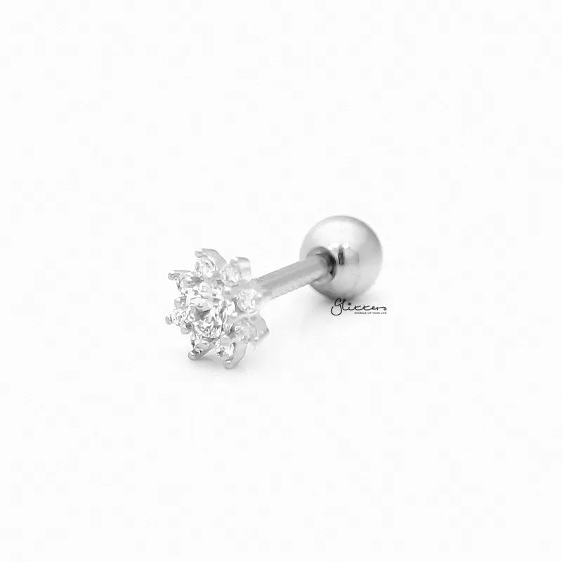 C.Z Flower Cartilage Tragus Barbell - Ball End | Flat Back