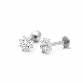 C.Z Flower Cartilage Tragus Barbell - Ball End | Flat Back