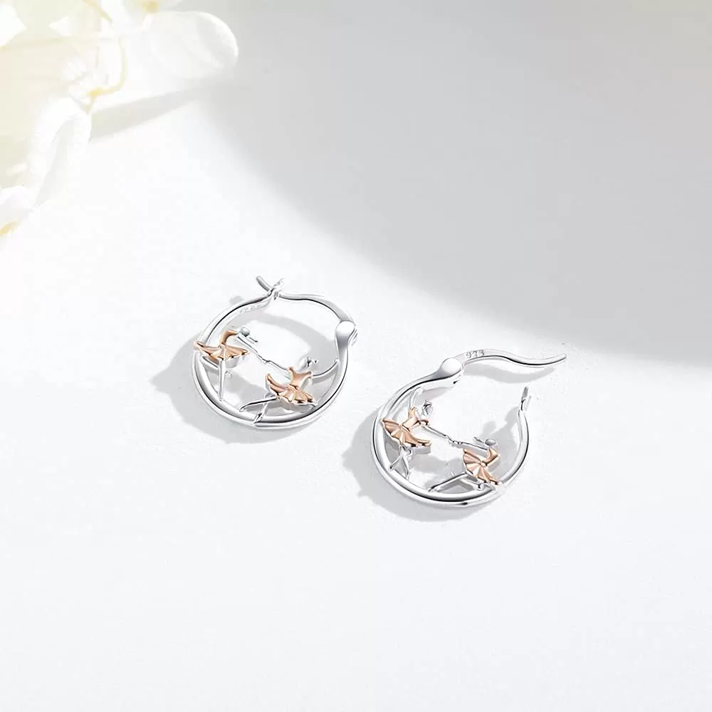 Dance Earrings Sterling Silver Ballerina Huggie Hoop Earrings Cartilage Earrings for Sensitive Ears Ballet Dancer Gifts for Women Girls