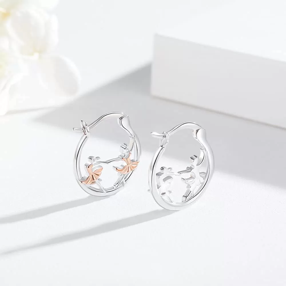 Dance Earrings Sterling Silver Ballerina Huggie Hoop Earrings Cartilage Earrings for Sensitive Ears Ballet Dancer Gifts for Women Girls